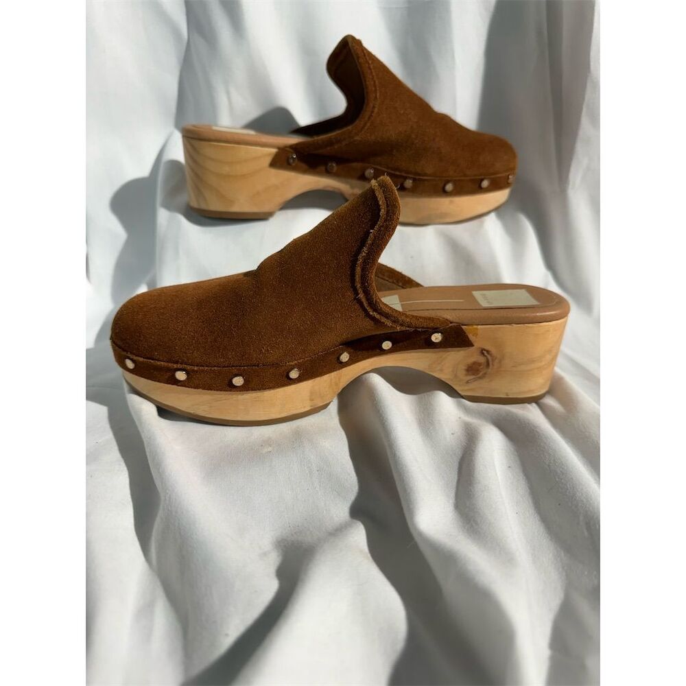 Dolce Vita Women's Brown Suede Studded Clogs Size 6 Casual Slip-On Shoes